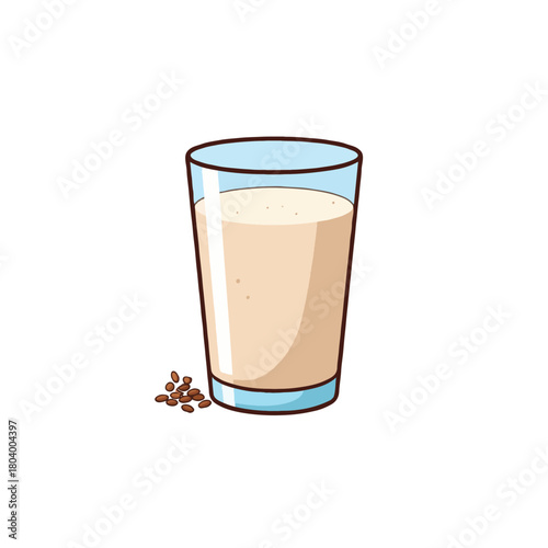 A Glass of Refreshing Flaxseed Milk Beverage Illustration Presenting Healthy and Vegan Nutritional