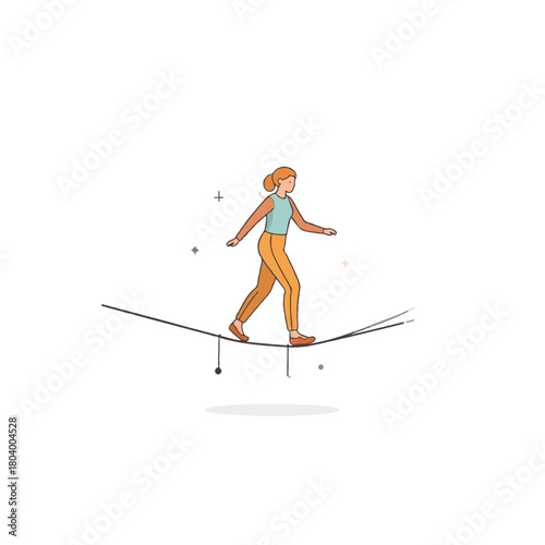 A stylized depiction of balance a woman navigating challenges on a tightrope showcasing resilience