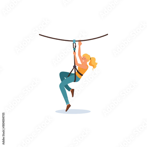 Adventure seeker engaging in thrilling zipline activity high above the ground demonstrating