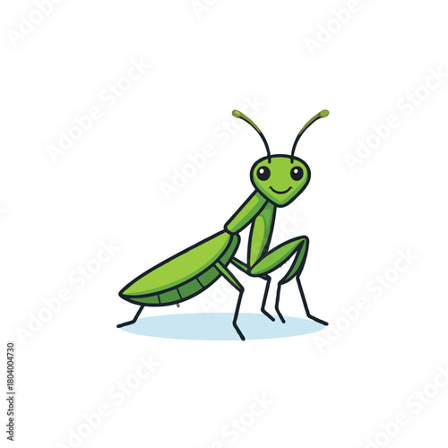 Adorable green mantis cartoon illustration on white background perfect for educational resources