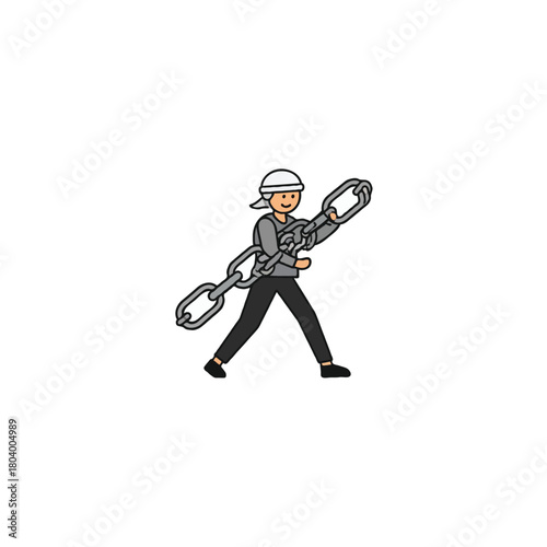 Cartoon character burdened by a heavy chain representing struggles against oppression symbolizing