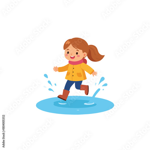 Cheerful girl playfully splashing in a puddle a joyous springtime adventure bringing happiness to