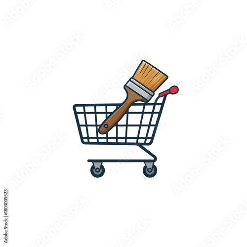 Conceptual illustration showing shopping cart loaded with paintbrush for home improvement project