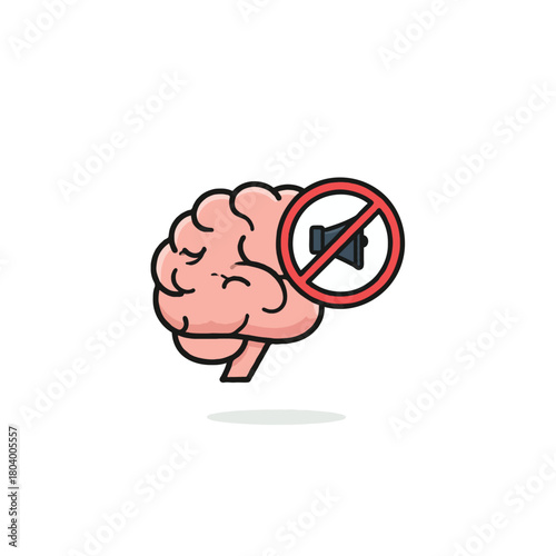 Conceptualizing mental silence, advocating focus and calmness by illustrating a brain with muted