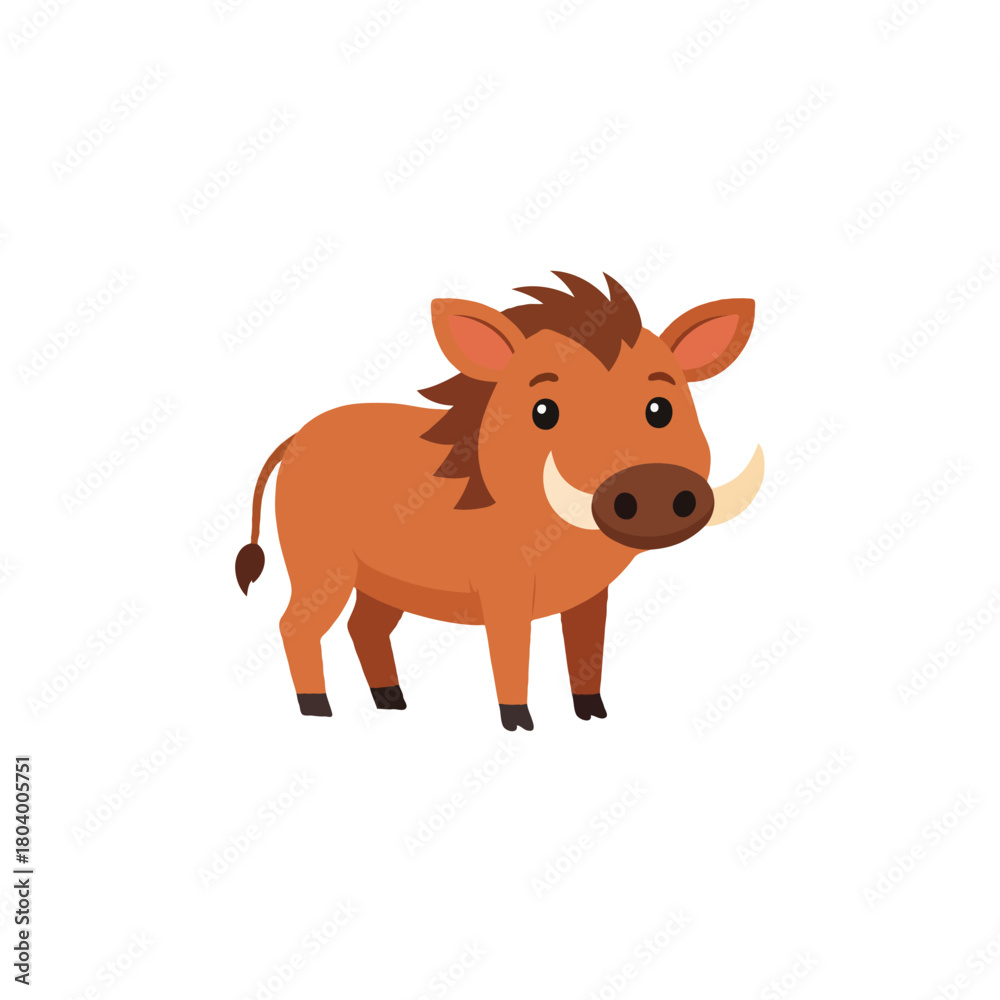 Fototapeta premium Delightful depiction of a cartoon warthog standing isolated against white background inviting
