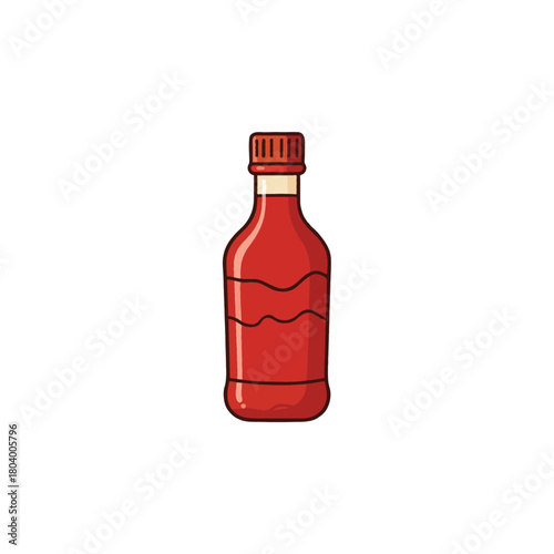 Depiction of a vintage bottle filled with spicy red condiment representing culinary traditions or