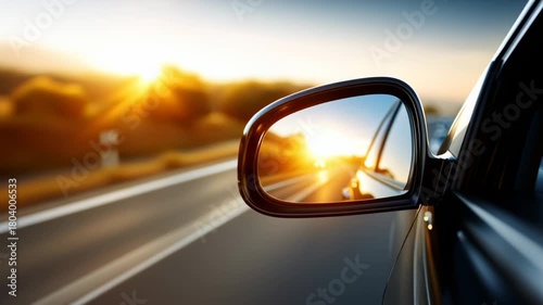 A reflective sunshade helps keep the car interior cool during hot days while driving down a sunlit road, enhancing comfort and reducing sun damage