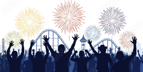 Spectacular Celebration Silhouetted Crowd Enjoys Fireworks Show