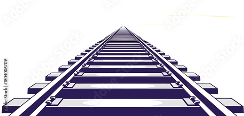 Railroad tracks leading to the horizon, symbolizing a journey, future path, and forward direction. Graphic illustration of a railway line in perspective view