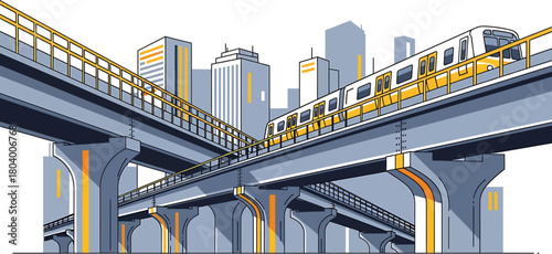 Modern Elevated Train System in Urban Landscape Transportation and Infrastructure Illustration