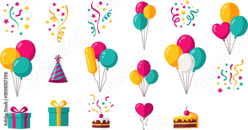 Vibrant Celebration Festive Balloons, Confetti & Party Icons