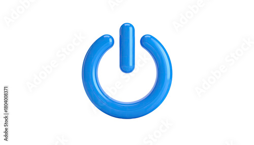 Glossy blue power button isolated against a stark black background