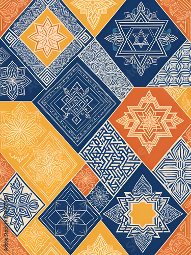 Abstract jewish heritage month (AJHM) background with traditional colors and patterns