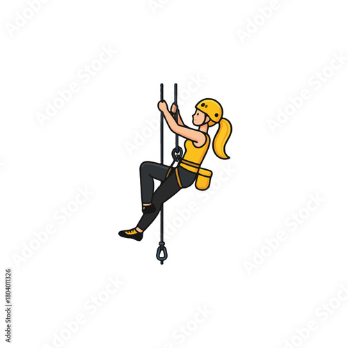 Illustration of woman actively engaged in rock climbing showcasing physical activity on synthetic