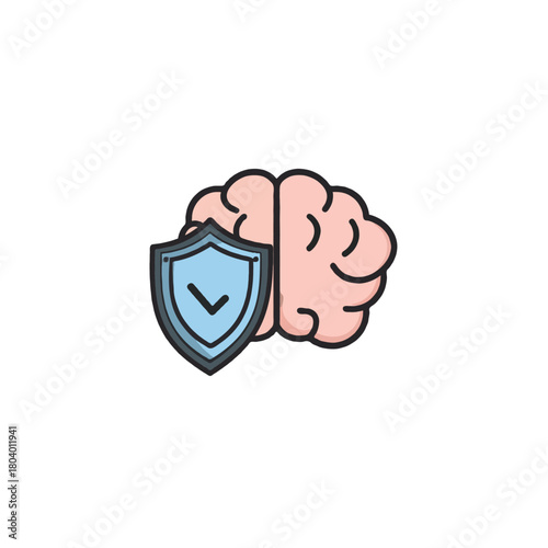 Protecting mental health a shield guarding the brain for well being showing safety and clarity of
