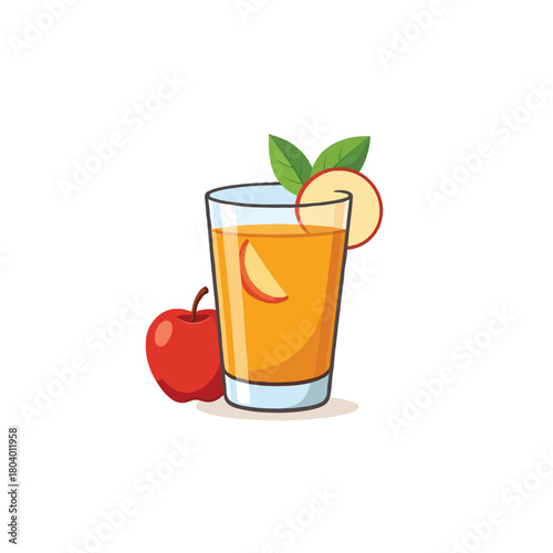 Refreshing apple juice illustration with fruit slices and verdant leaves a natural healthy drink