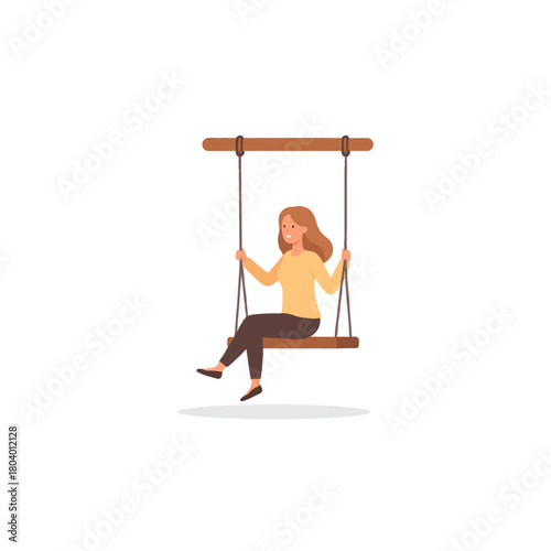 Serene woman on swing embracing carefree joy and simple pleasures under radiant sky evoking