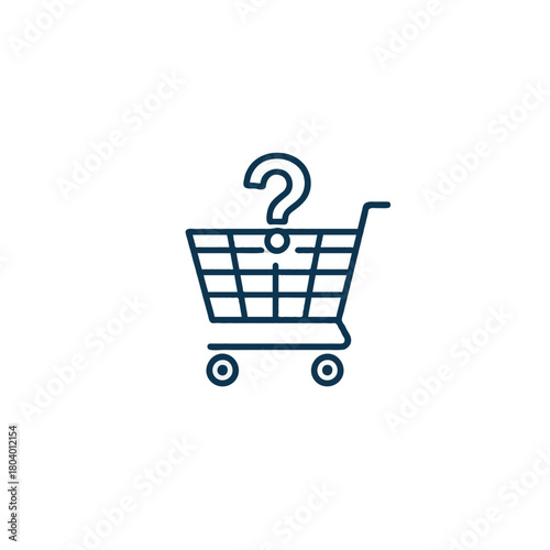 Shopping cart with a question mark symbolizing purchase uncertainty and consumer decision making