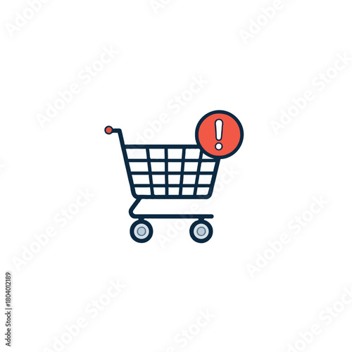 Shopping cart with attention sign representing problems or interruptions during online purchasing