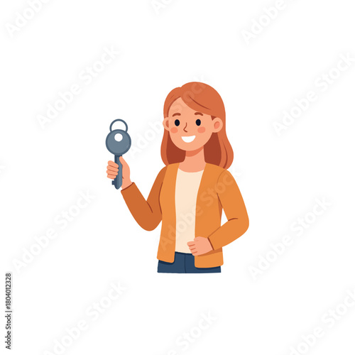 Smiling young woman holding a key to unlock opportunities and secure her financial future planning