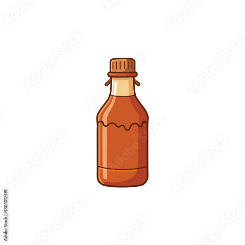 Stylized bottle graphic representation showcases liquid essence container brown hued design stands