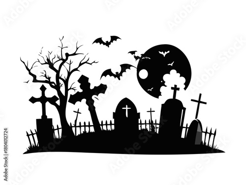 graveyard silhouette halloween Abstract Background.
