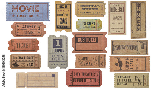 Old vintage bus ticket isolated on white background