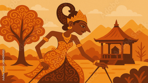 Indonesian Wayang Kulit Shadow Puppet Show Vector