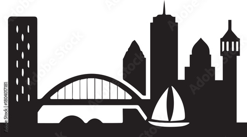 Perth City Skyline Silhouette Vector, City Icon, Logo