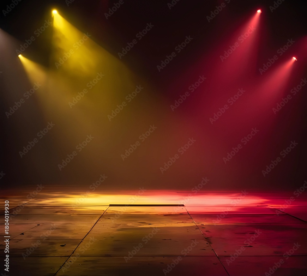 Obraz premium Warm Yellow and Red Stage Lights With Atmospheric Fog