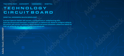 Blue Cyber Circuit Board Layout — Modern Tech UI Backdrop. A sleek cyber-tech background featuring luminous circuit paths and soft gradients for high-tech interface design.
