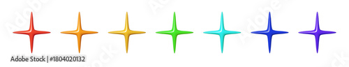 Vibrant 3D star icons with glossy highlights and soft glow. This colorful 3D star set adds sparkle and twinkle effects for UI, games, fantasy badges and creative design projects
