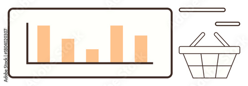 Bar graph showcasing analytics paired with a shopping basket. Ideal for retail analysis, market research, e-commerce strategy, sales prediction, data visualization, consumer behavior, and business