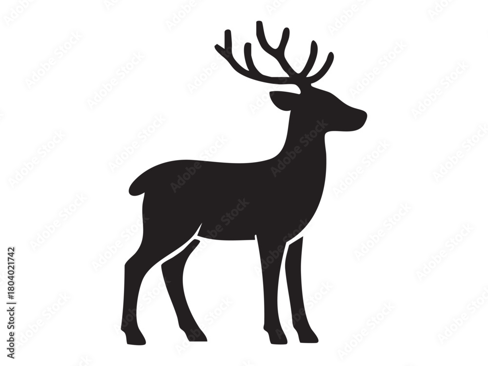 Obraz premium Black silhouette of reindeer with antlers isolated on white background. concept of christmas, new year, holiday, winter, festive animal, icon, logo, seasonal decor