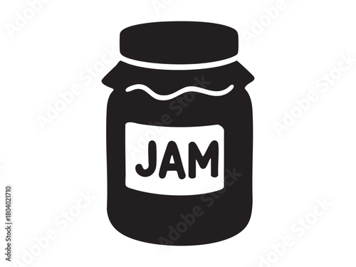 Black silhouette of jam jar, isolated on white background. concept of food, kitchen ingredient, pantry staple, homemade preserves, icon, logo, design element