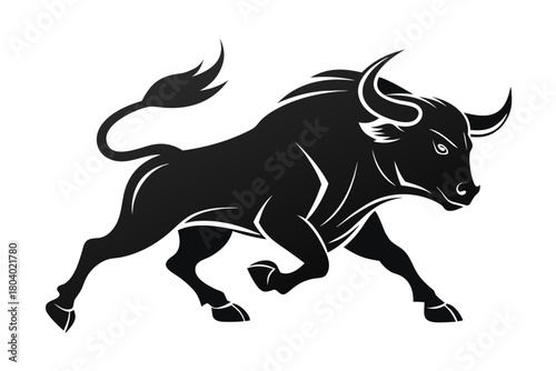 Black bull vector illustration running silhouette