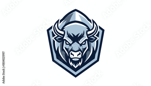 A fierce blue buffalo head logo with sharp horns and a determined expression.