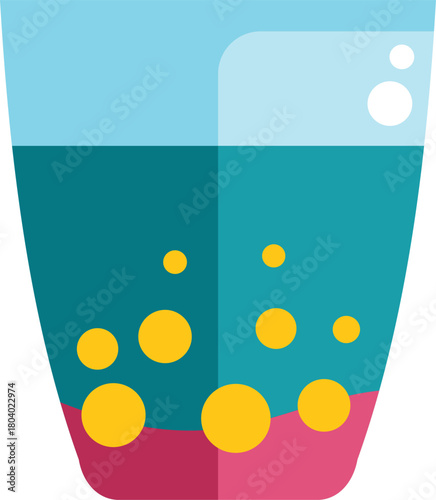 Refreshing turquoise sparkling water with yellow bubbles in a clear glass, perfect for representing summer beverages