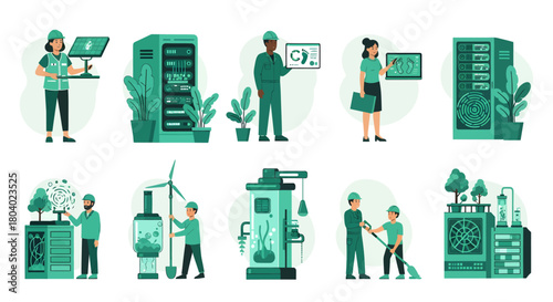 Sustainable Data Center Illustration Green Energy, Server Room, Eco-Friendly Technology