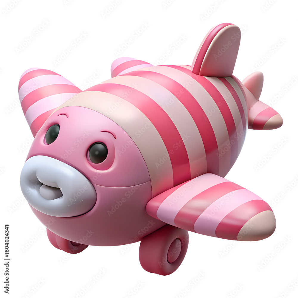 Naklejka premium Pink striped plush toy airplane with wheels image