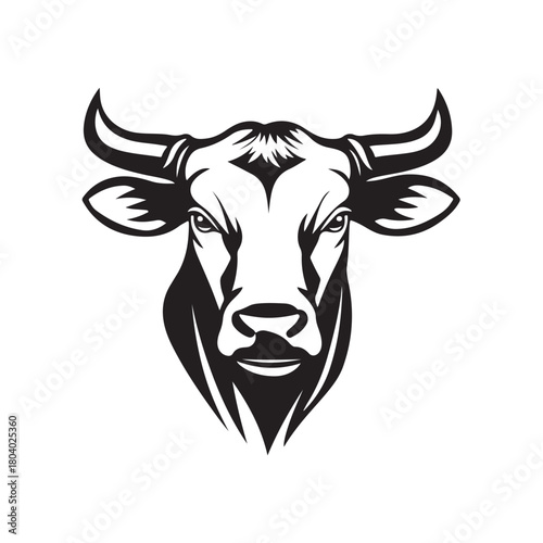 cow head in silhouette, Detailed black and white sketch of a cow head in silhouette style,  cow head with horns and expressive eyes silhouette vector