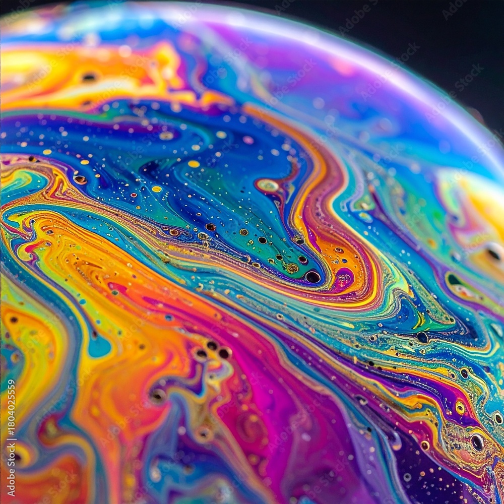 Naklejka premium rainbow soap bubble surface, macro photography, swirling colors