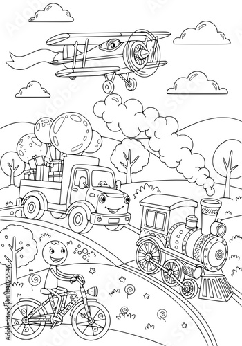 anthropomorphic vehicles. coloring book