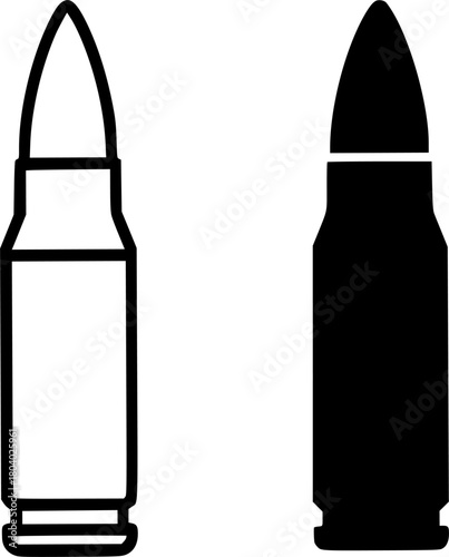 Bullet illustration, black and white, outline and silhouette versions