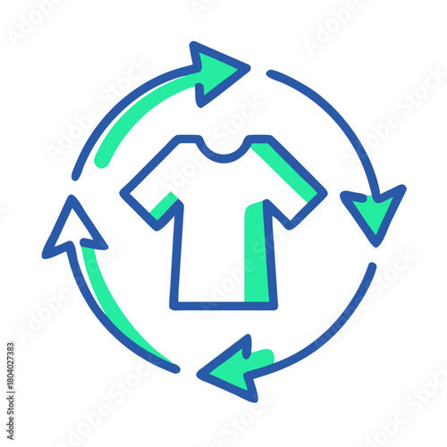 Upcycling icon with arrows around a t-shirt, sustainable fashion concept
