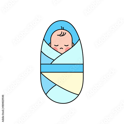 Newborn baby wrapped in a hospital blanket with a peaceful expression  