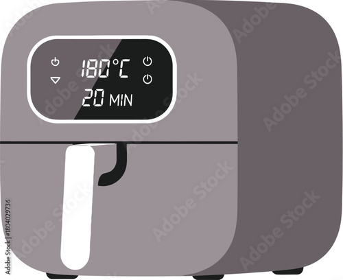 Modern air fryer appliance set to 180 degrees celsius for twenty minutes