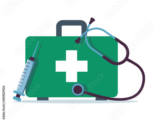 Healthcare First Aid Equipment with Stethoscope vector illustration