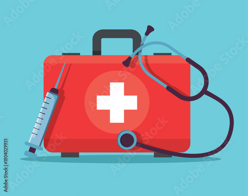 Healthcare First Aid Equipment with Stethoscope vector illustration