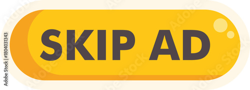 Yellow rounded rectangle skip ad button allowing users to pass over commercials